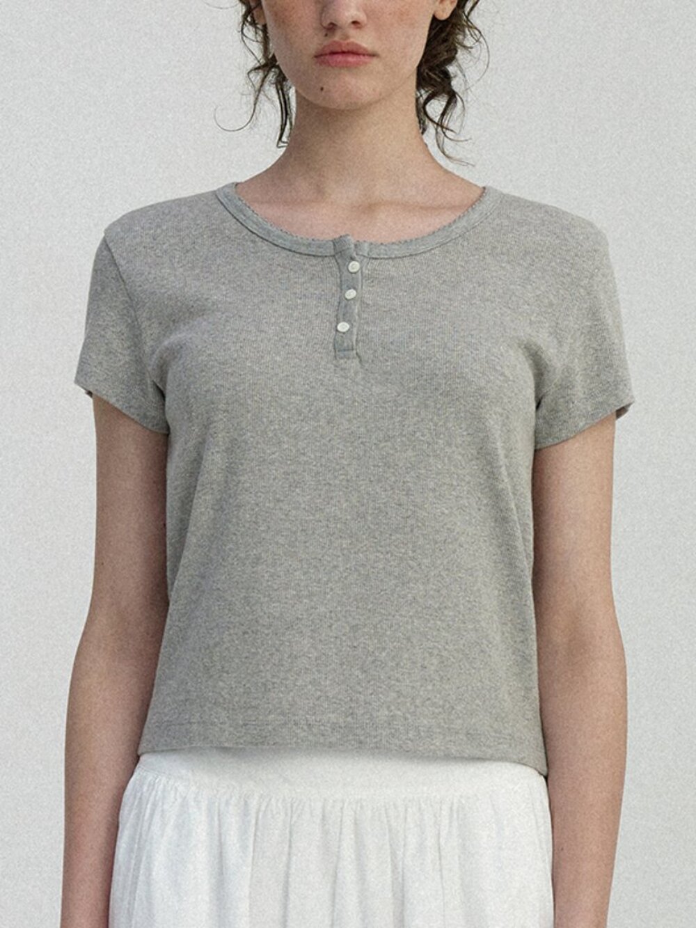 Nothing Written Preta Henley T-Shirt in Heather Grey Cotton